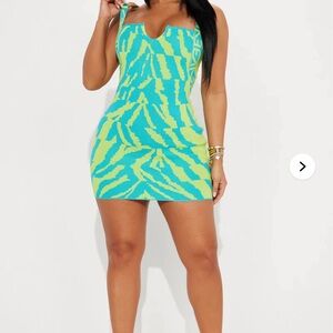 Fashion Nova Blue and Green Mini Dress